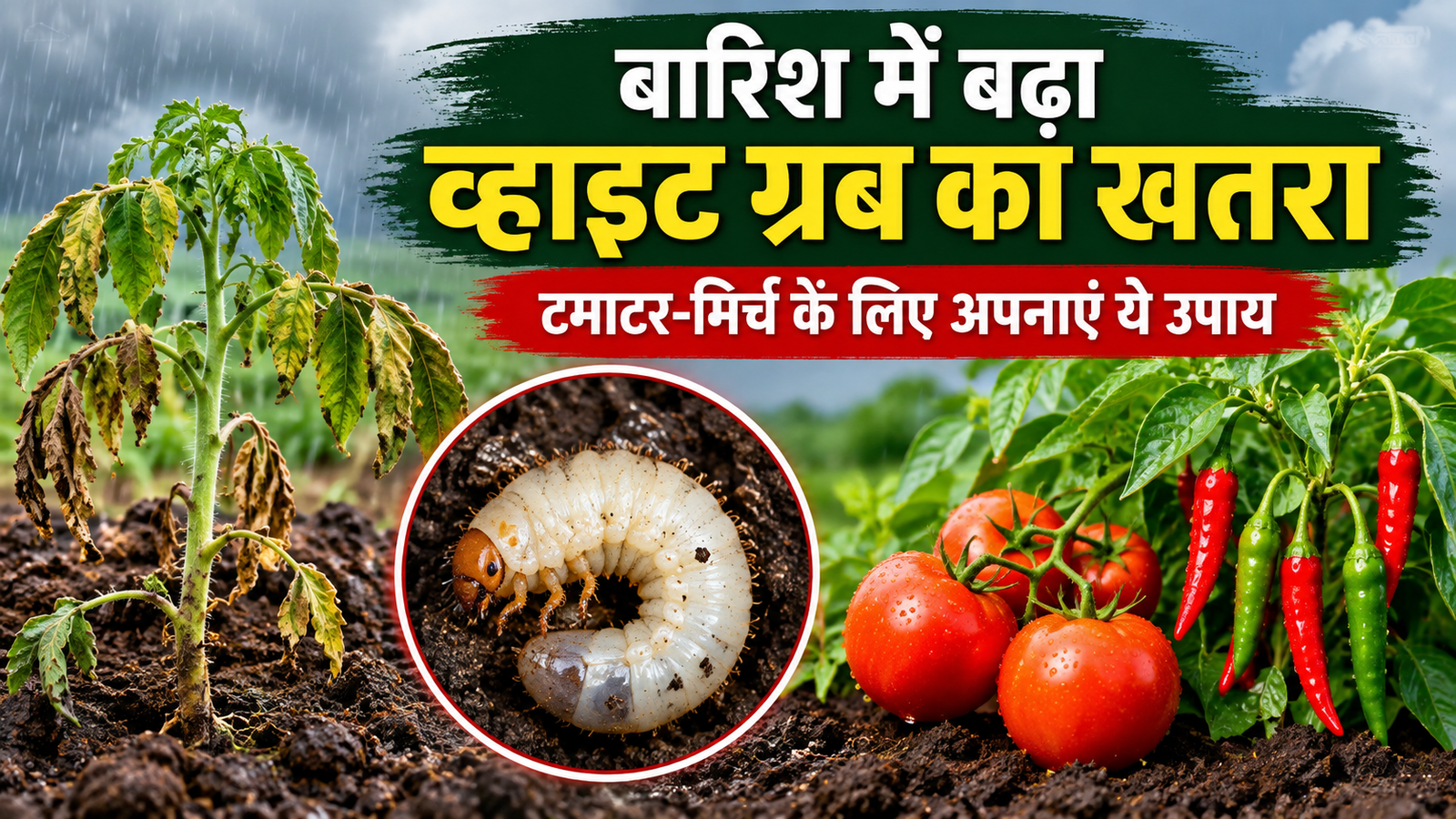 बरसात में बढ़ा व्हाइट ग्रब का खतरा, जड़ खाकर सुखा रहा टमाटर-मिर्च की फसल, जानें बचाव के उपाय Barish Mein White Grub Se Fasal Ko Kaise Bachaye