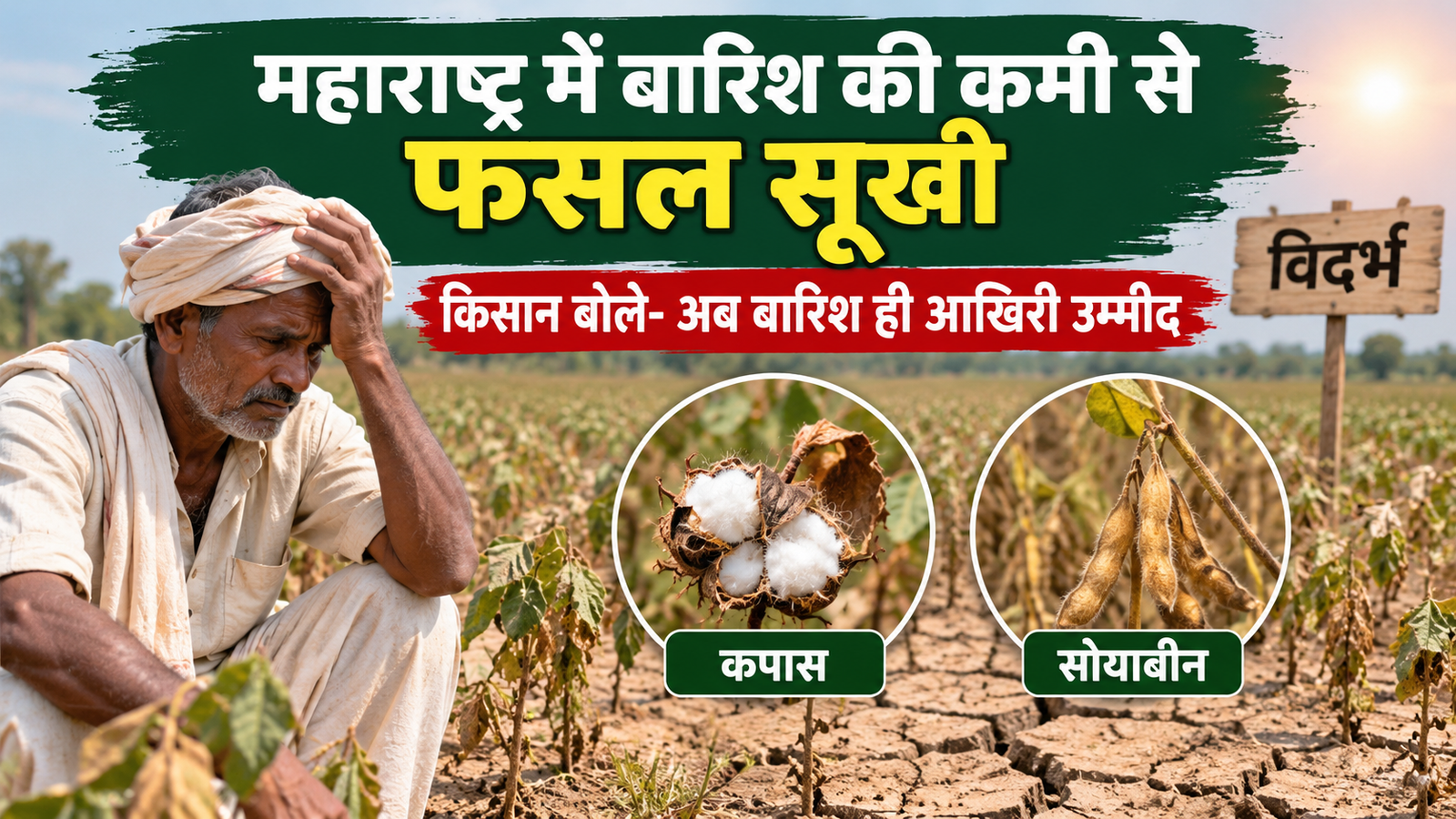 कपास-सोयाबीन की फसलें संकट में, किसान बोले- अब बारिश ही आखिरी उम्मीद Maharashtra Mein Barish Ki Kami Se Fasal Sukhi