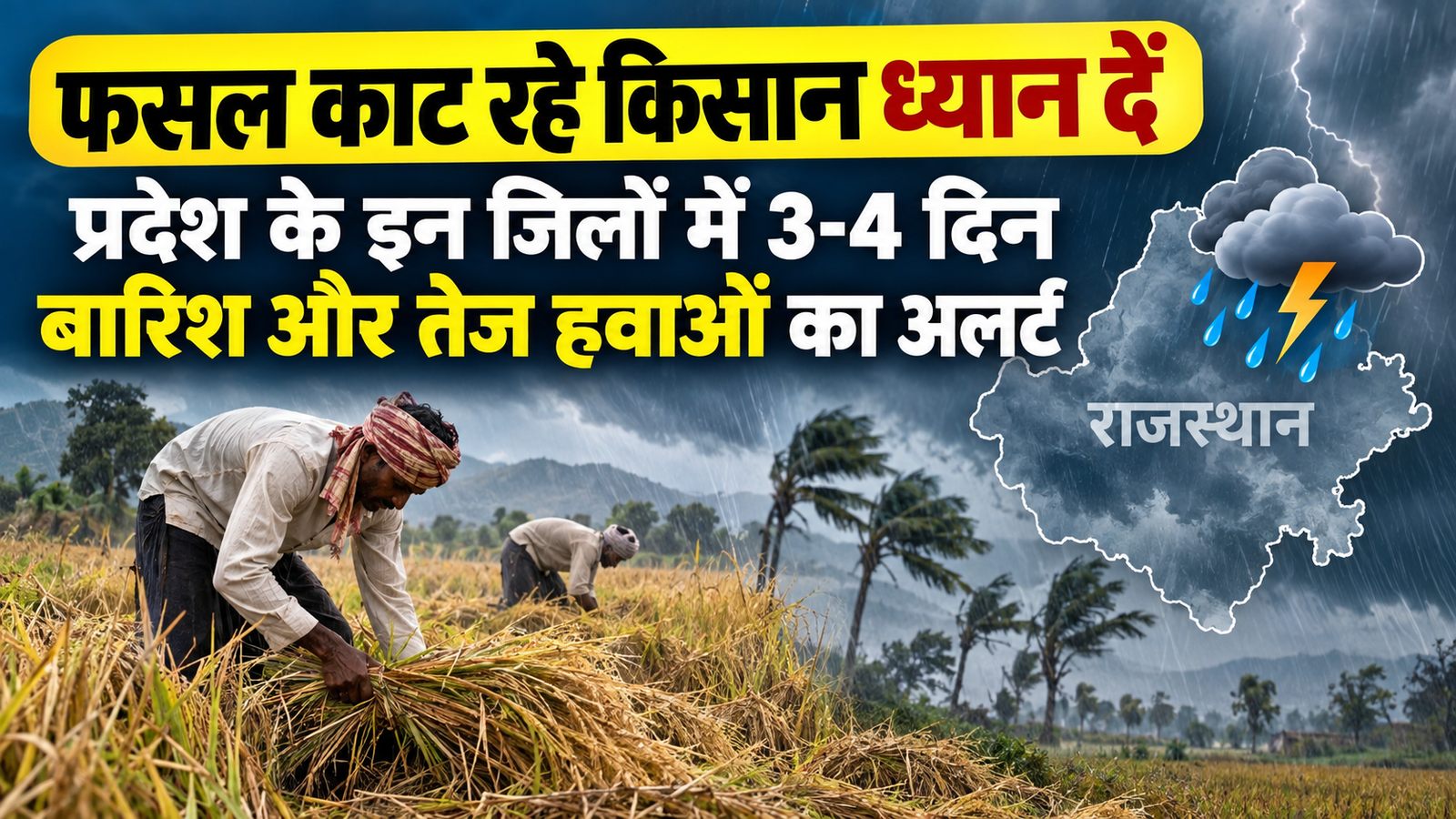 Rajasthan Weather Today: राजस्थान में 3-4 दिन बारिश और तेज हवाओं का अलर्ट, किसान फसल कटाई में बरतें सावधानी