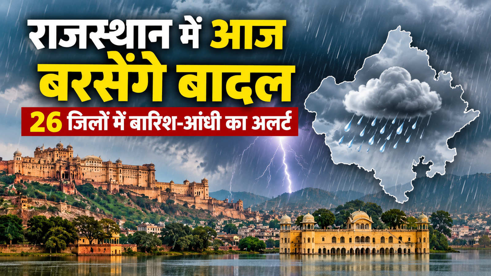 Rajasthan Weather Today: राजस्थान में आज बरसेंगे बादल, 26 जिलों में बारिश-आंधी का अलर्ट, जानें अपने शहर का मौसम