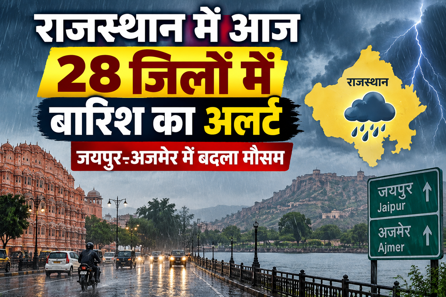 Rajasthan Weather Today: राजस्थान में आज 28 जिलों में बारिश का अलर्ट, जयपुर-अजमेर में बदला मौसम