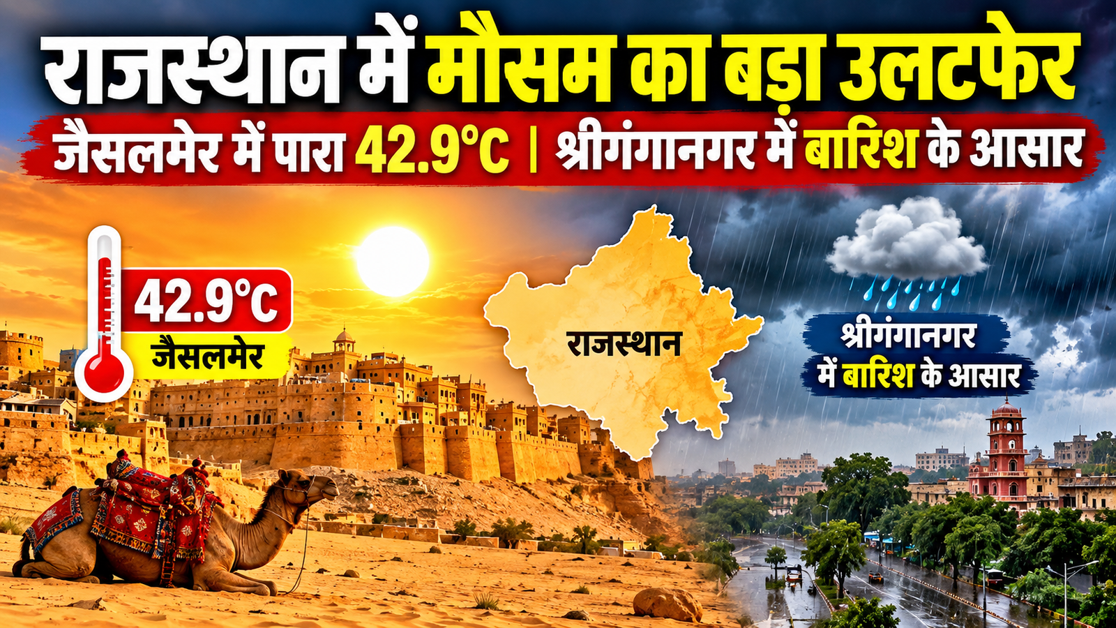 Rajasthan Weather Today: राजस्थान में मौसम का बड़ा उलटफेर, जैसलमेर में 42.9°C