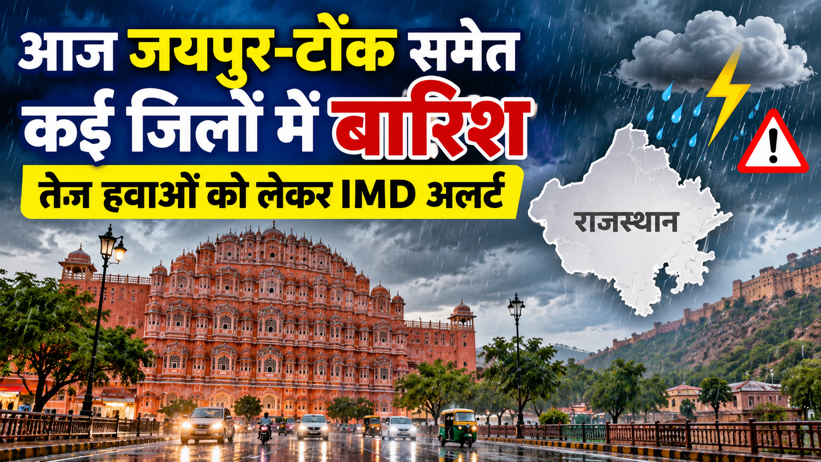 Rajasthan Weather Today: जयपुर-टोंक समेत कई जिलों में बारिश और तेज हवाओं का अलर्ट
