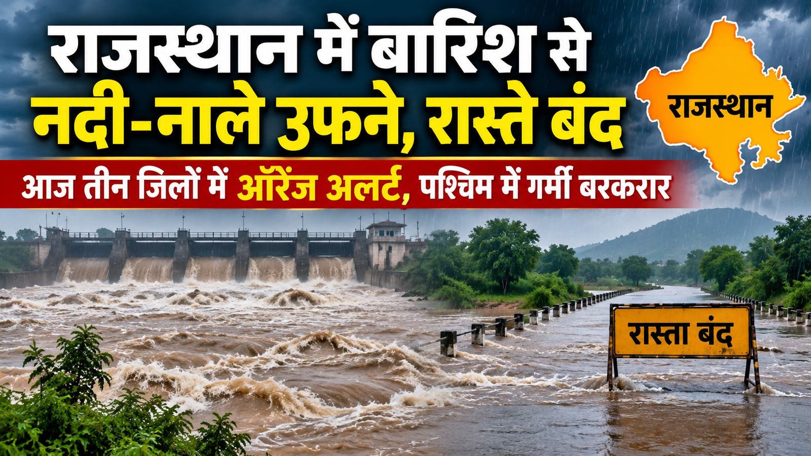 Rajasthan Weather Today: राजस्थान में बारिश से नदी-नाले उफने, तीन जिलों में ऑरेंज अलर्ट