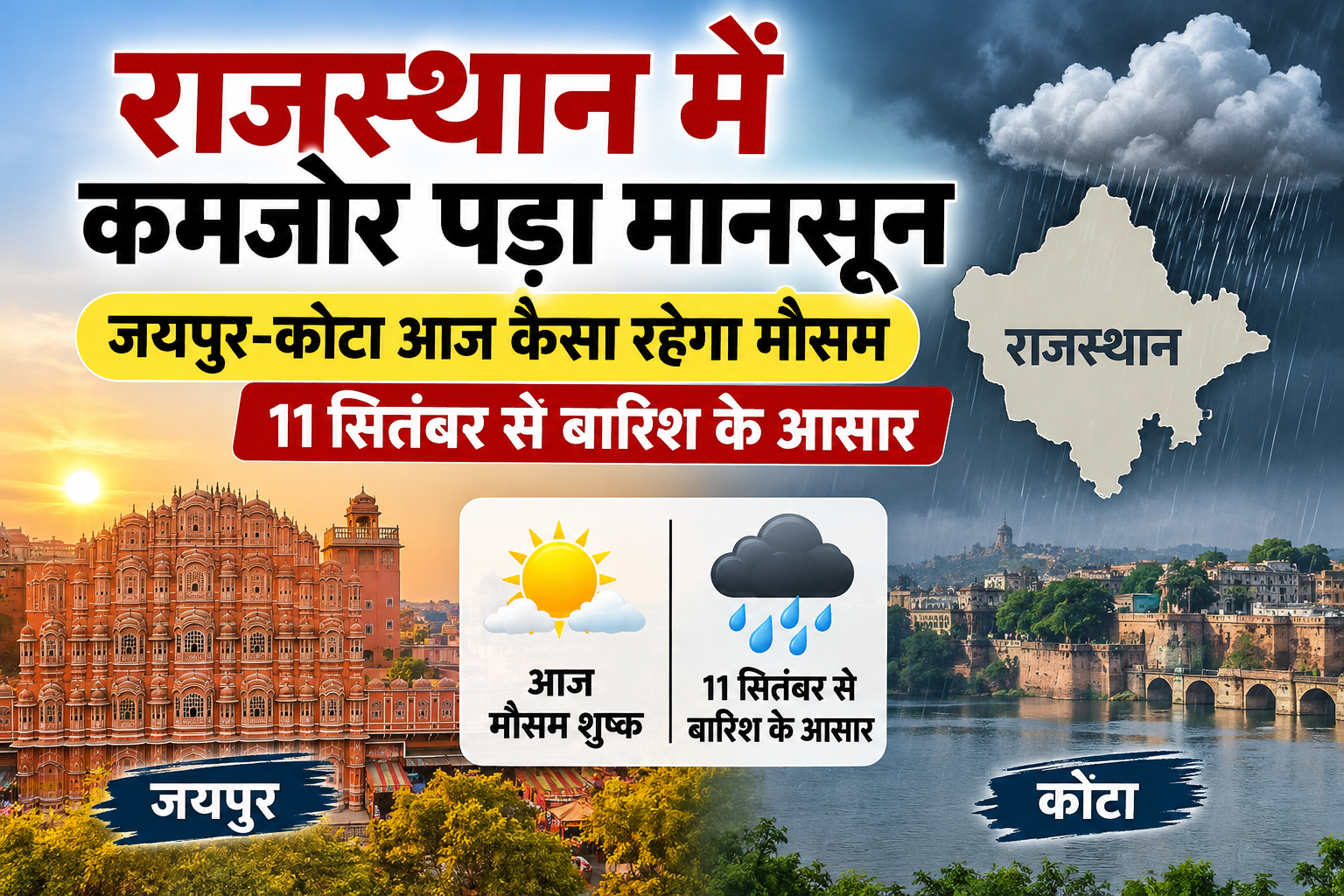 Rajasthan Weather Today: राजस्थान में कमजोर पड़ा मानसून, जयपुर-कोटा के मौसम का ताजा अपडेट