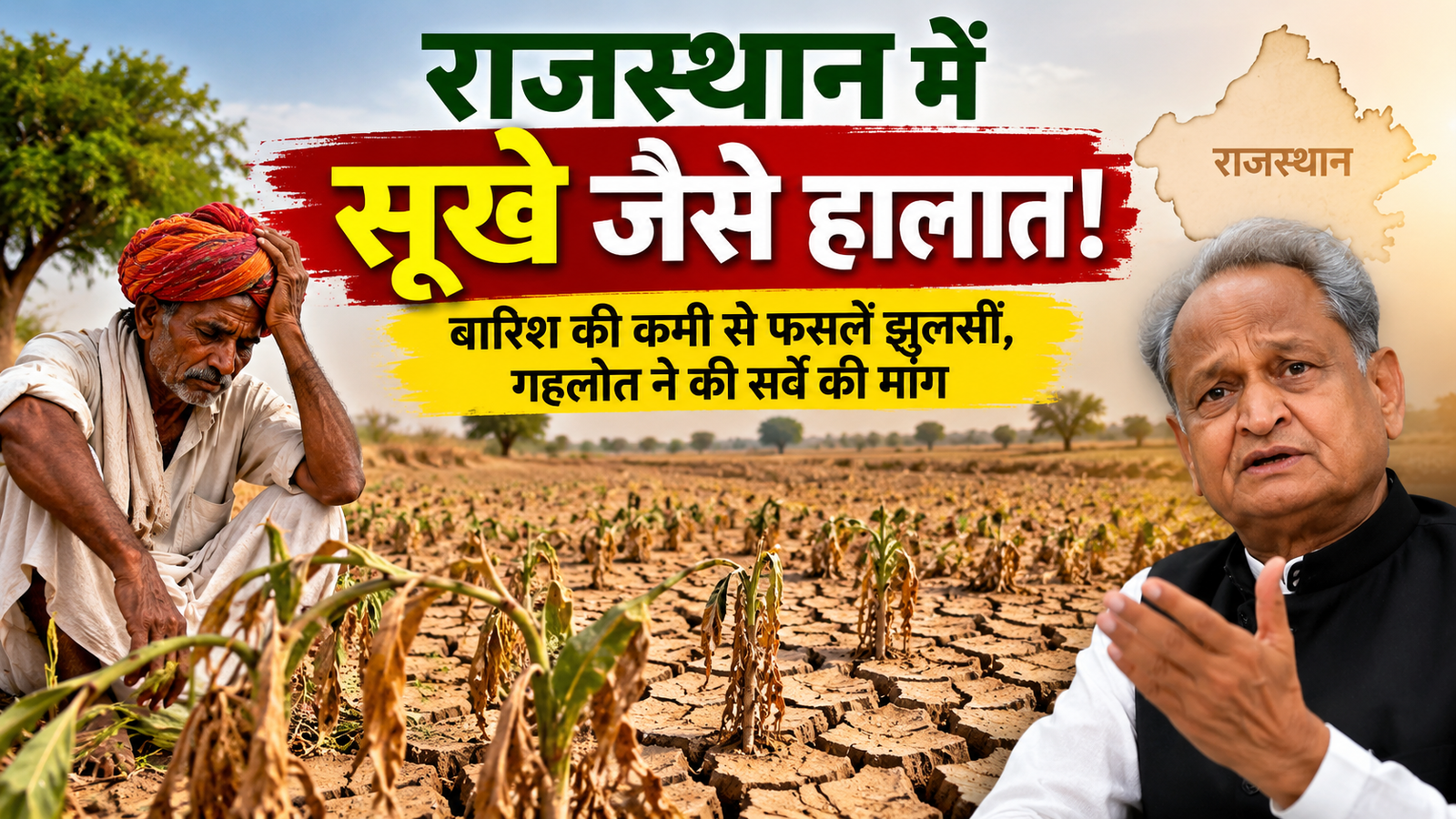 राजस्थान में सूखे जैसे हालात! बारिश की कमी से खरीफ फसलें झुलसीं, गहलोत ने की सर्वे की मांग Rajasthan Mein Sookhe Jaise Halat