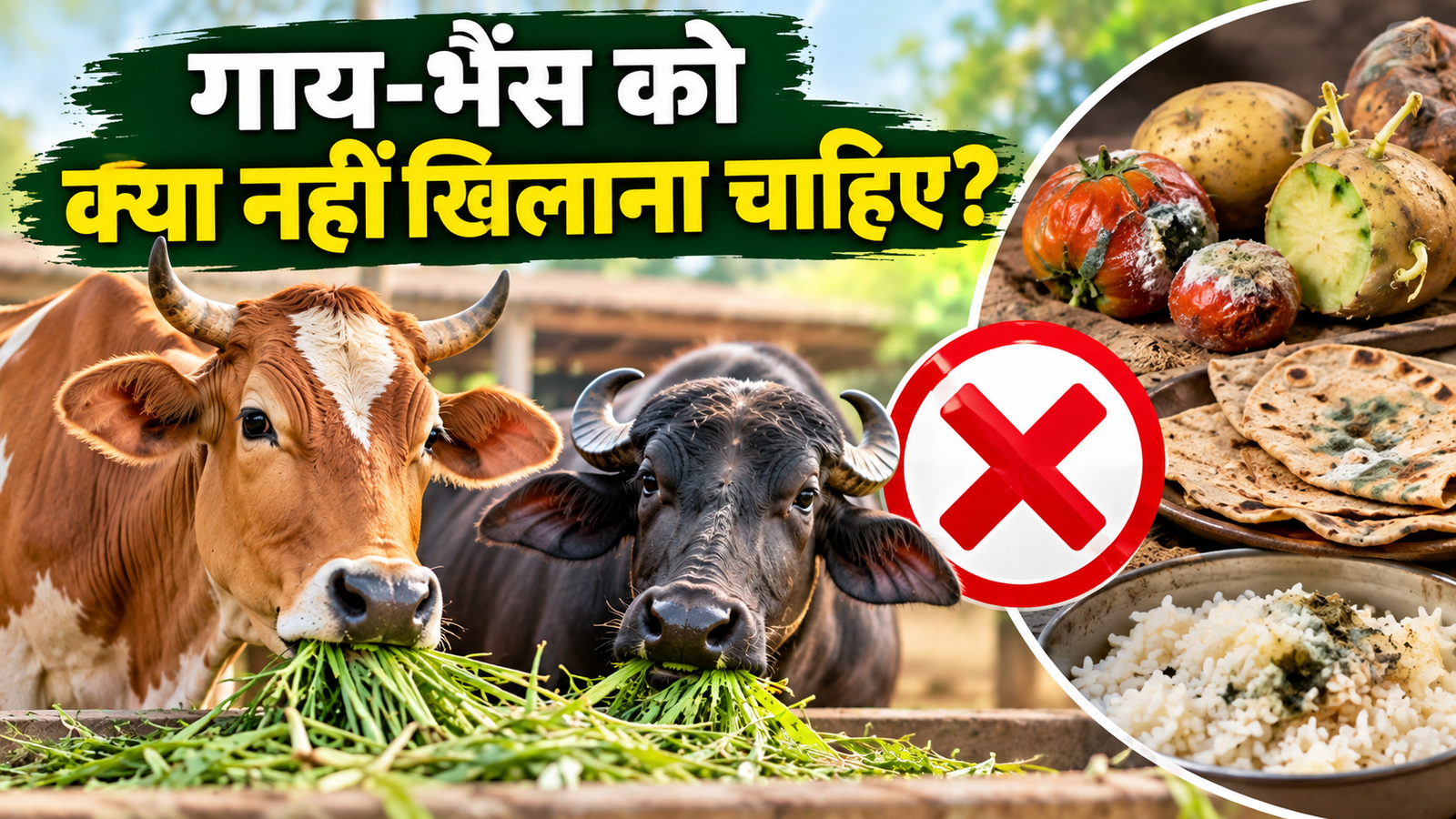 गाय भैंस को खराब खाना खिलाने से दूध  घट सकता है दूध उत्पादन बनाए रखने के लिए जानें जरूरी बातें Gai Bhains Ko Kya Nahi Khilana Chahiye?