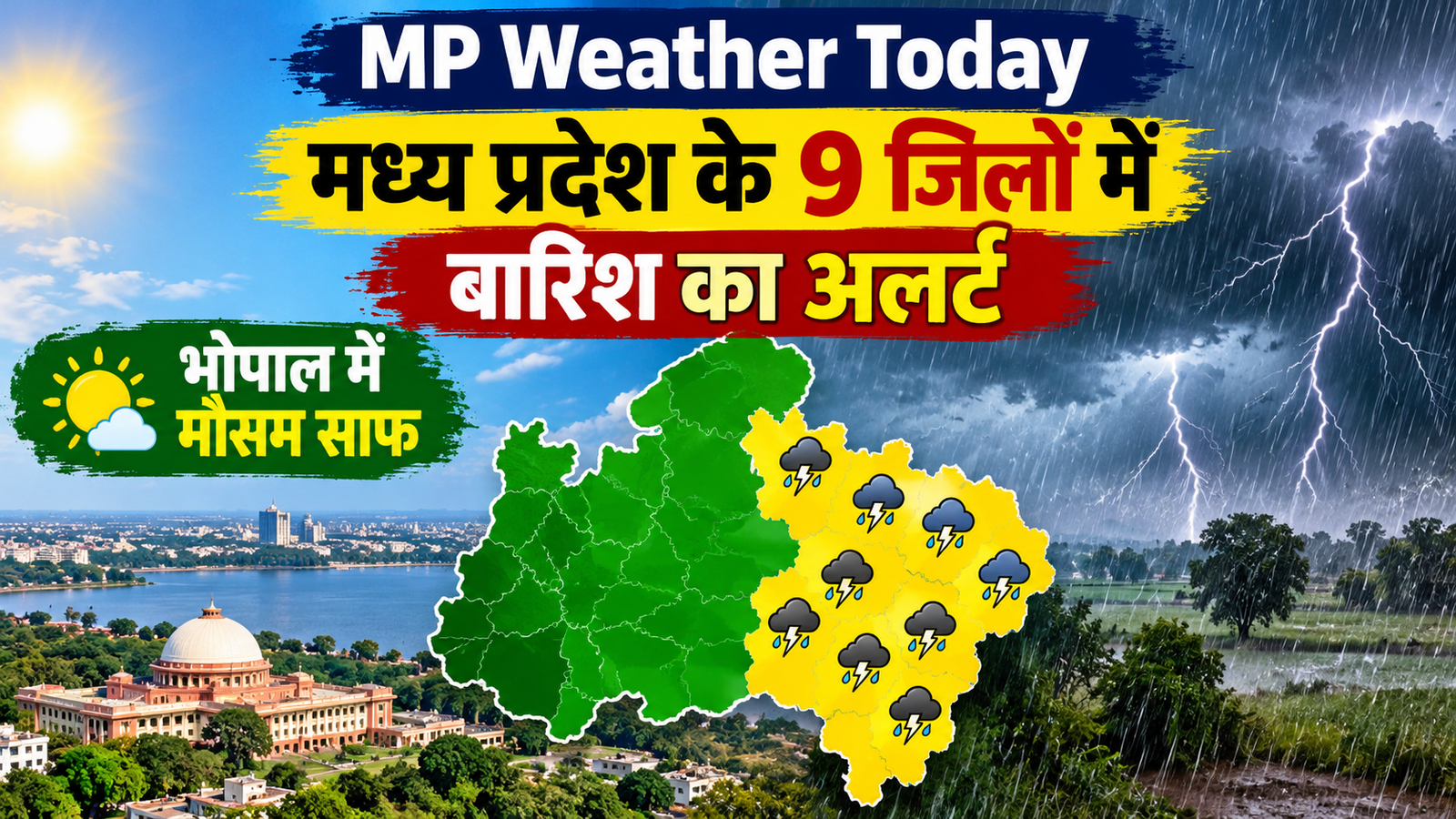 MP Weather Today: मध्य प्रदेश के 9 जिलों में बारिश और आंधी का अलर्ट, भोपाल में मौसम रहेगा साफ