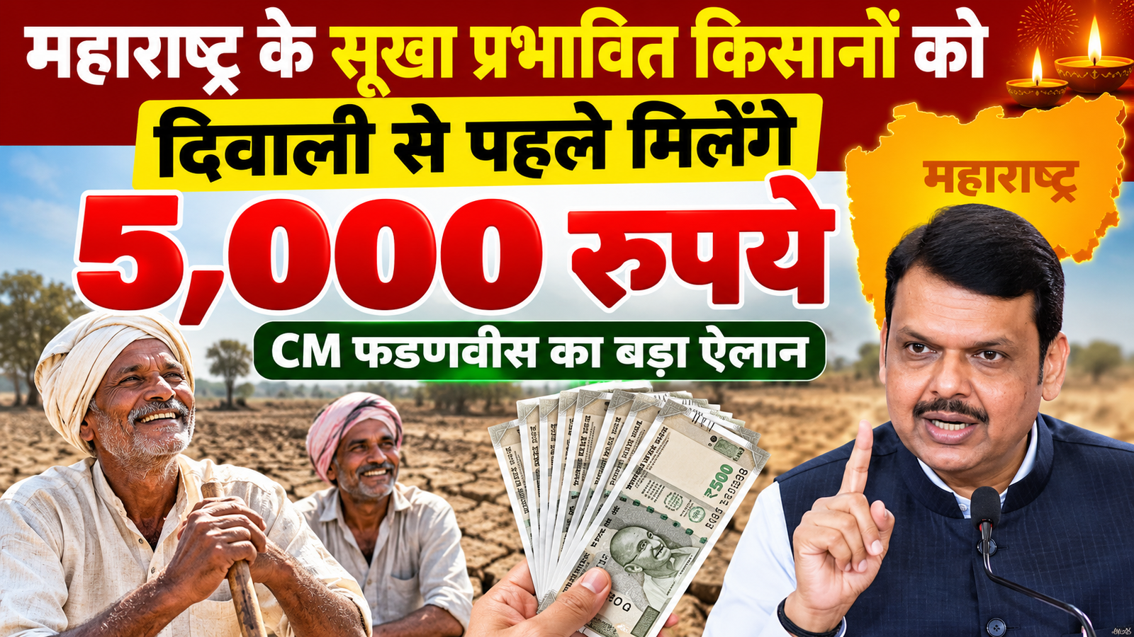 महाराष्ट्र के सूखा प्रभावित किसानों को दिवाली से पहले मिलेंगे 5,000 रुपये, जानें पूरी जानकारी Maharashtra Sukha Prabhavit Kisan 5000 Rupaye