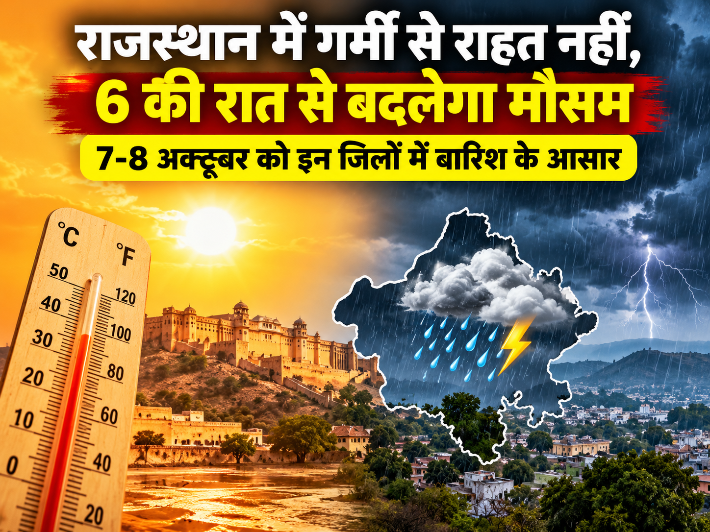 Rajasthan Weather Today: राजस्थान में गर्मी से राहत नहीं, 6 की रात से बदलेगा मौसम, 7-8 अक्टूबर को इन जिलों में बारिश के आसार