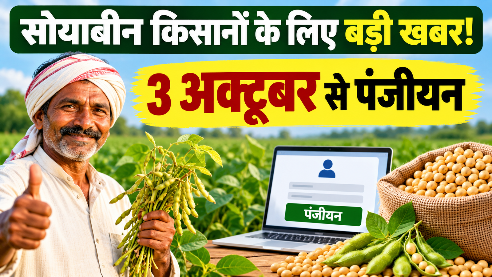 मध्य प्रदेश  किसानों के लिए 3-17 अक्टूबर तक सोयाबीन पंजीयन शुरू, जानें पूरी प्रक्रिया  MP Soybean Bhavantar Yojana 2026