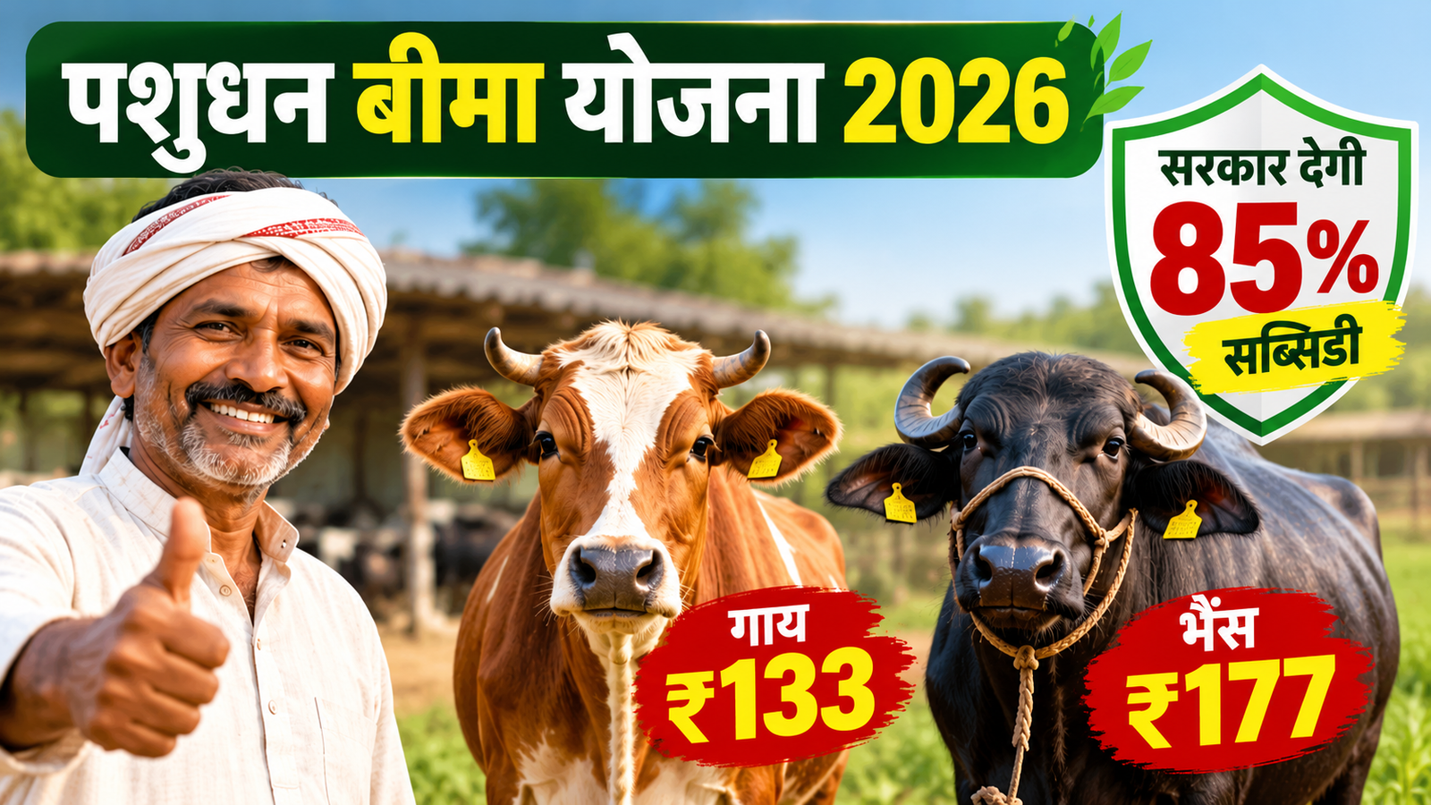 गाय का बीमा ₹133 और भैंस का ₹177 में, सरकार देगी 85% सब्सिडी Pashudhan Bima Yojana 2026